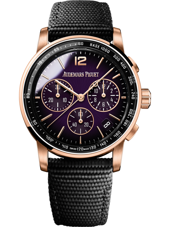 Audemars Piguet Code 11.59 Selfwinding Chronograph Pink Gold 41 MM - Black Rubber Strap - Purple Lacquered Dial - 26393OR.OO.A002KB.02