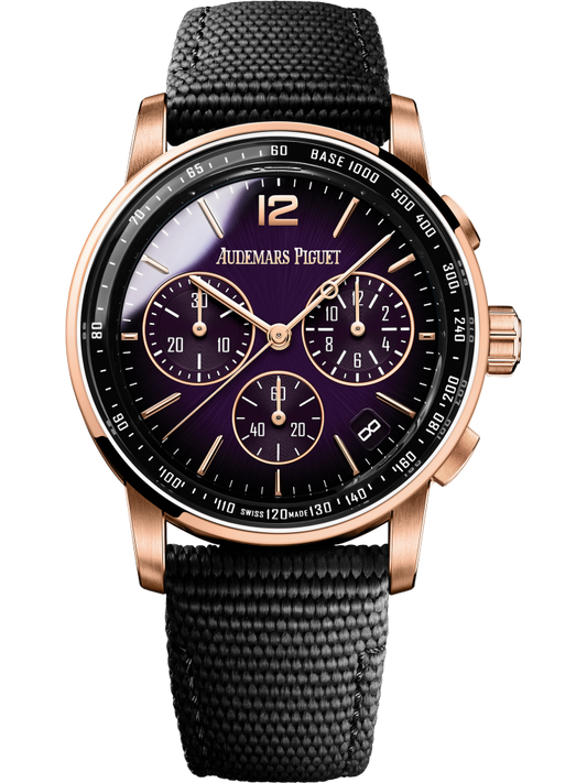 Audemars Piguet Code 11.59 Selfwinding Chronograph Pink Gold 41 MM - Black Rubber Strap - Purple Lacquered Dial - 26393OR.OO.A002KB.02