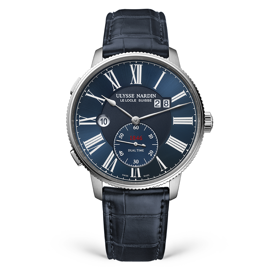 Ulysse Nardin Marine Stainless Steel 44 MM -  Blue Leather Strap - Blue Dial - 3343-320-3A/1A